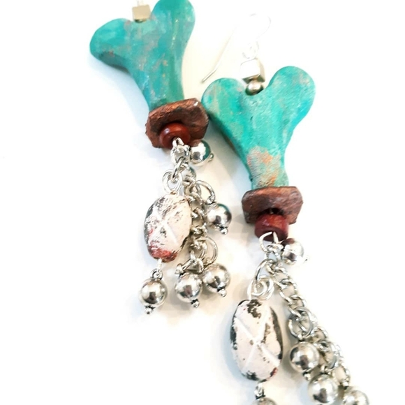 Blue Honey Jewelry Jewelry - Bleu Heart Stoneware Clay Earrings NWT